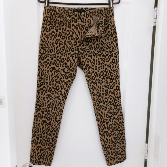 Banana Republic Pants - Banana Republic SLOAN Leopard Print Cropped Ankle Pants Stretch Black Tan Sz 2